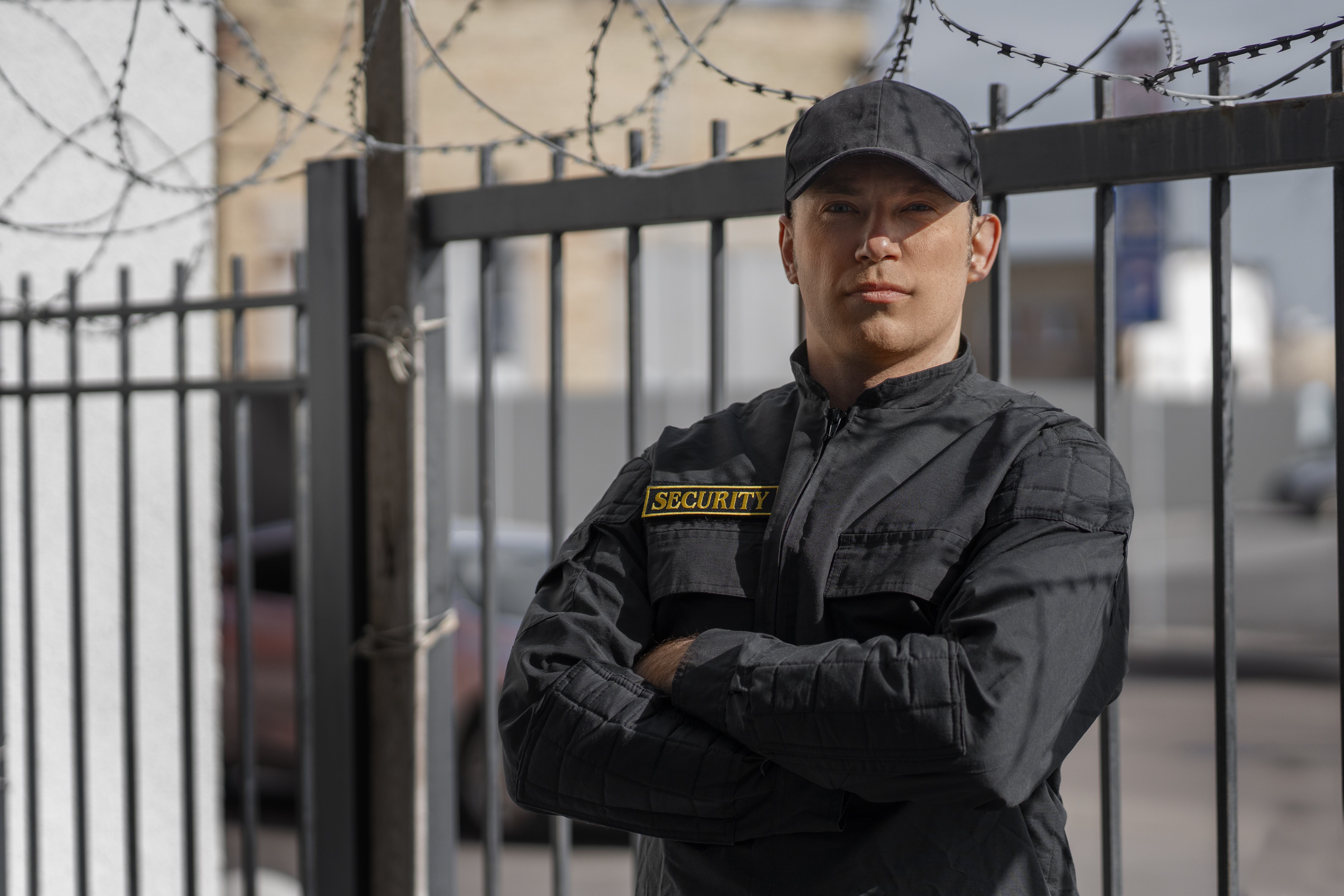 Guardia de seguridad privada vigilando un edificio